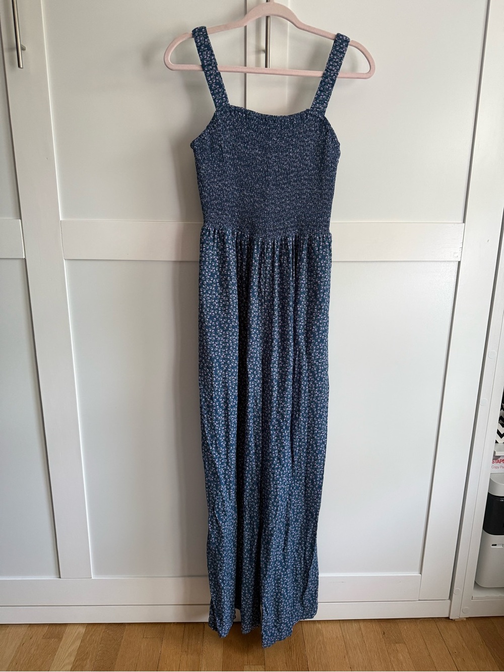 Blue Floral Smocked Wide Leg Romper